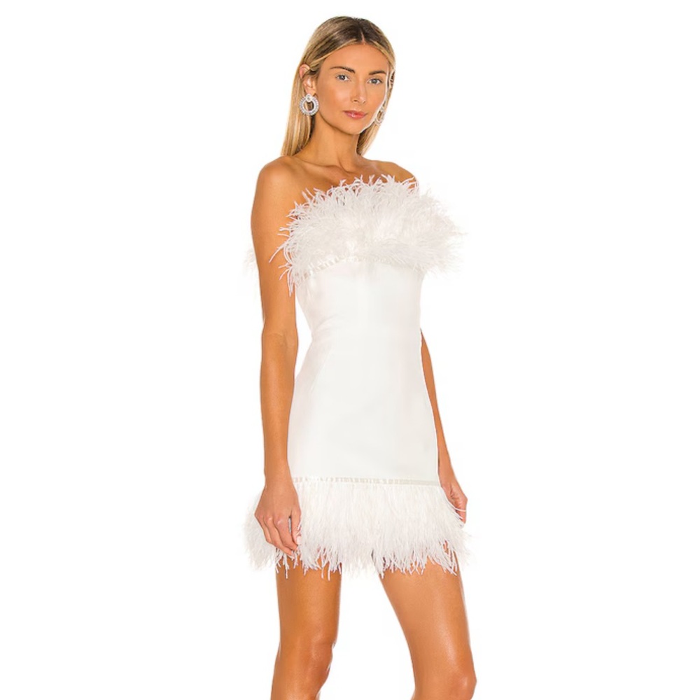 Bronx and Banco Lola Blanc Strapless Feather Mini Dress, small size 4 NWT - Picture 2 of 8